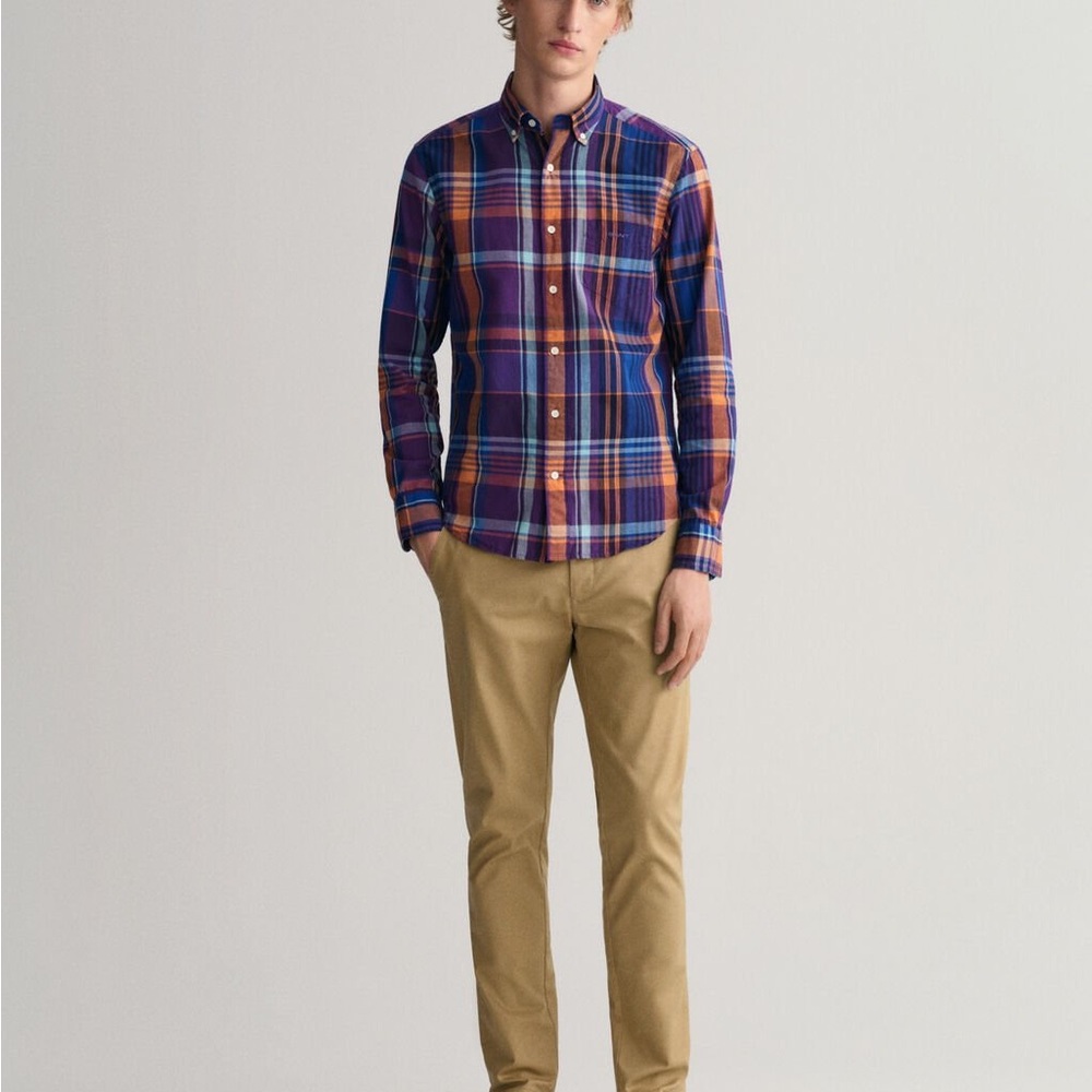 CORRIDOR NEW YORK men’s small purple stripe plaid button down long sleeve shirt
